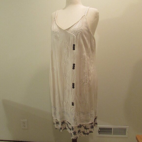 Raya Sun Cream/Ivory Tropical Print Embroidered Sun Dress 3X - Picture 1 of 15